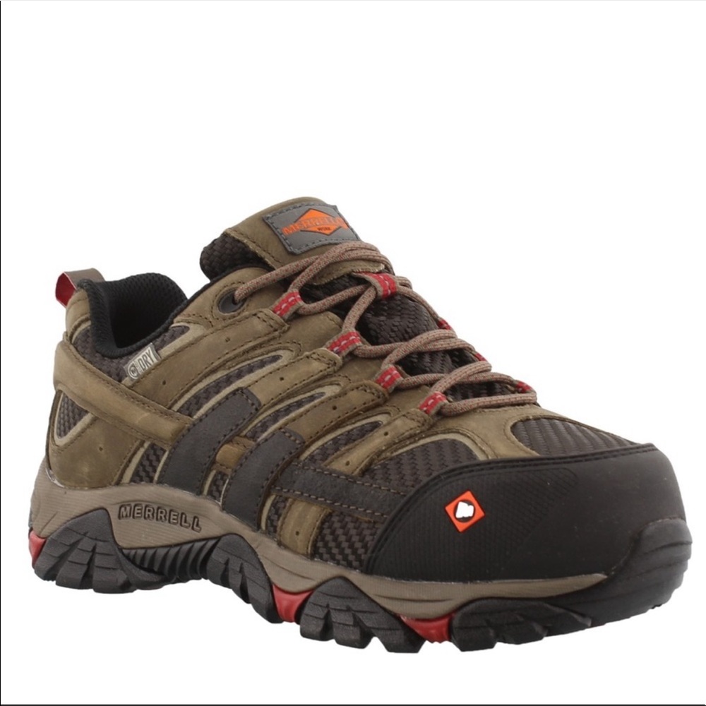 Merrell Brown and Black Men's Trail Hiking Shoe with Red Accents